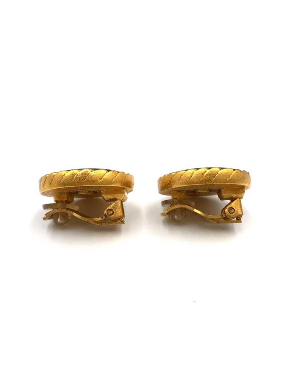 Chanel CC Logo Round Gold Plated Black Earrings - Picture 8 of 12